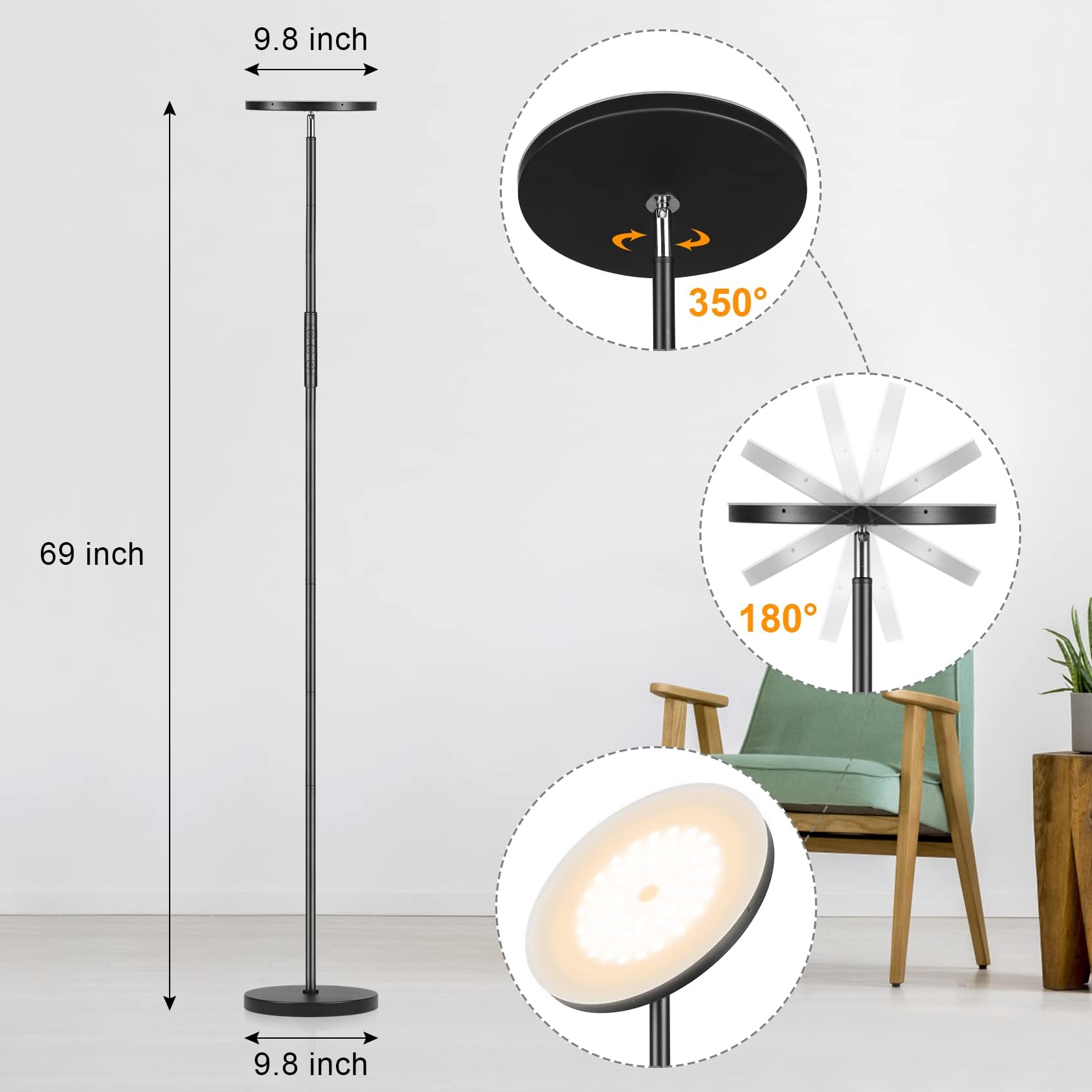 Lampada Da Terra LED 1.6M Dimmerabile - 10W, 4 Temperature Colore, Telecomando, Collo Regolabile, Nero - Foto 9