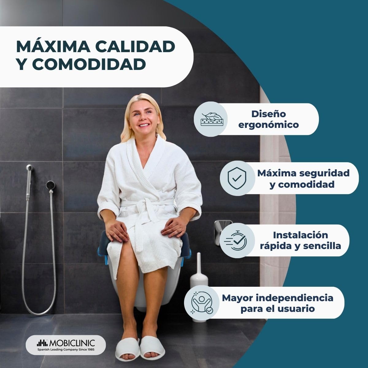 Mobiclinic, Elevador wc, Blando. río, 11 cm, Marca española, Adulto, Alza, Ajustable, Blando cómodo, Fácil instalación sin herramientas, Azul