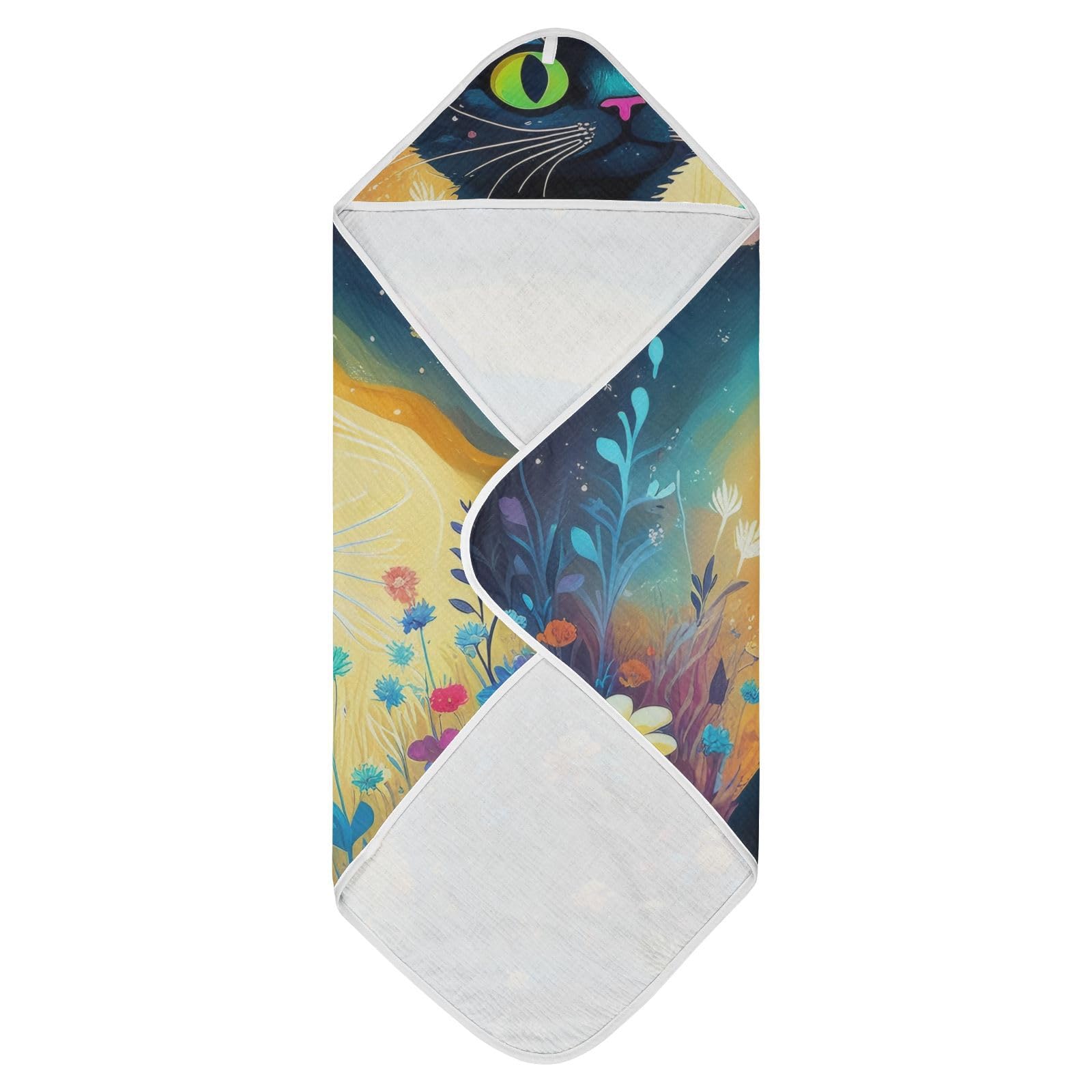 PaChyLuu Calico Cat Dreamy Flowers Baby Hooded Towel Soft Cotton Baby Towels Ultra Absorbent Bath Towel for Babies Boys Girls, 30x30 Inch