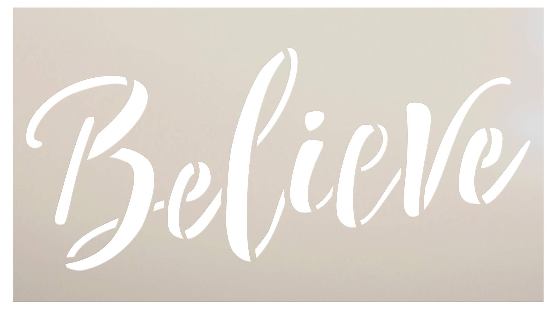 Believe Script Stencil by StudioR12 | Winter Holiday Christmas Decor Rustic Farmhouse Word Art | Reusable Mylar Template | Paint Wood Signs Chalk | DIY Home Crafting | Select Size (9" x 5")