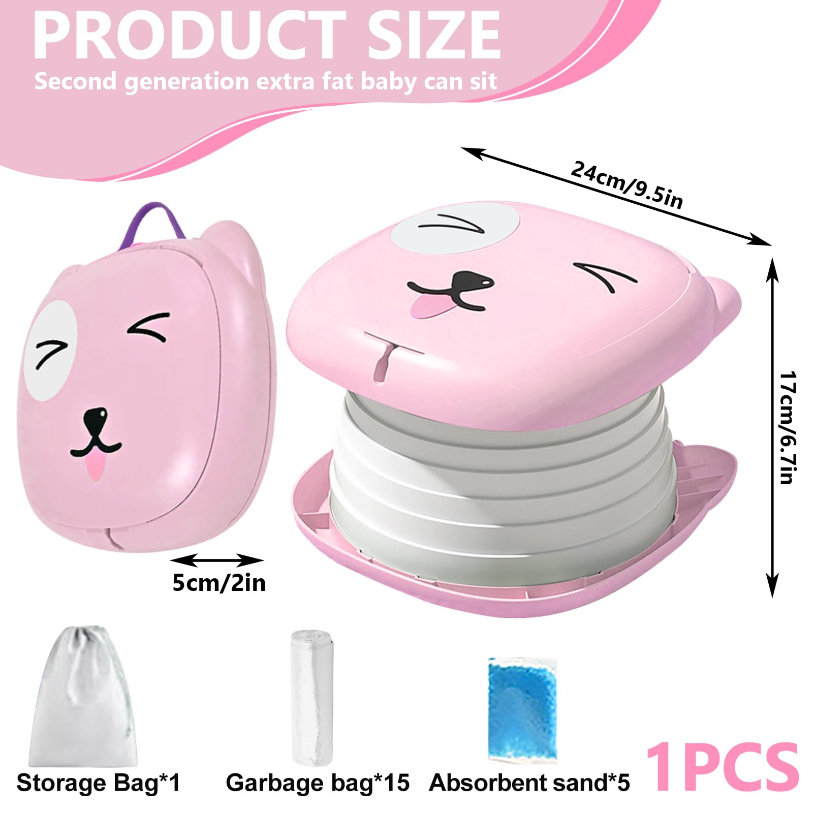 Sedile WC per Bambini, WC Pieghevole per Bambini, Pieghevole WC, Vasino Pieghevole da Viaggio Portatile, Vasino Portatile, Sedile per Vasetto, Vaso Pieghevole da Viaggio Toilette (Rosa)