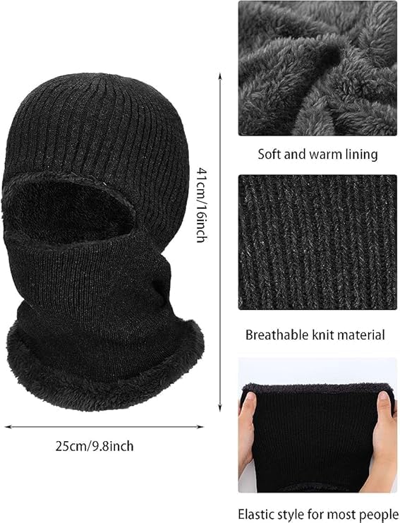 Image of Snow Proof Inside Fur Wool Unisex Monkey Beanie Cap Hat | Breathable Knit Thick Fleece Lined Foldable Use as Skull Woolen Winter Caps Hat Men & Women | Motorcycle Balaclava | Freesize