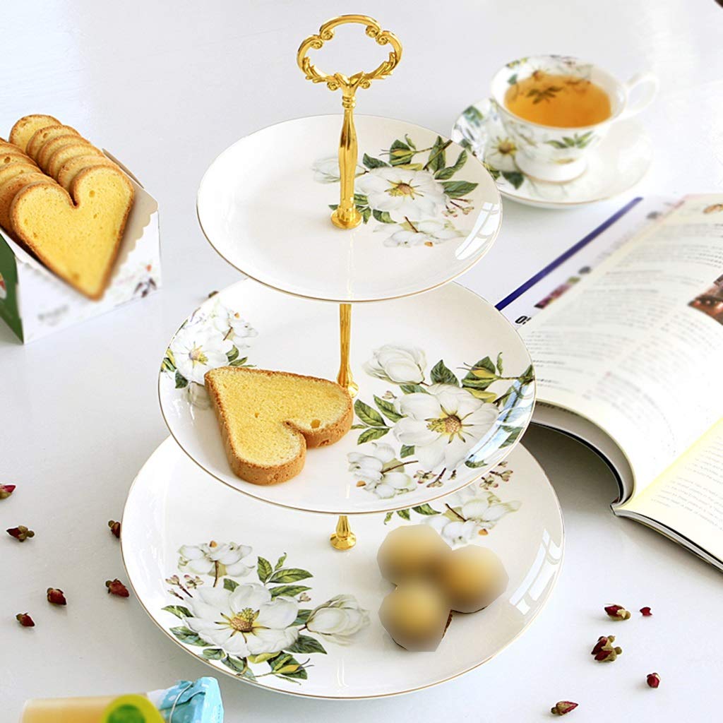 Soporte para Tartas,Estante De Postre De Cerámica De Flores Pintadas A Mano Creativas Europeas, Rejilla para Bandejas De Frutos Secos De 3 Capas En El Escritorio De La Sala De Estar