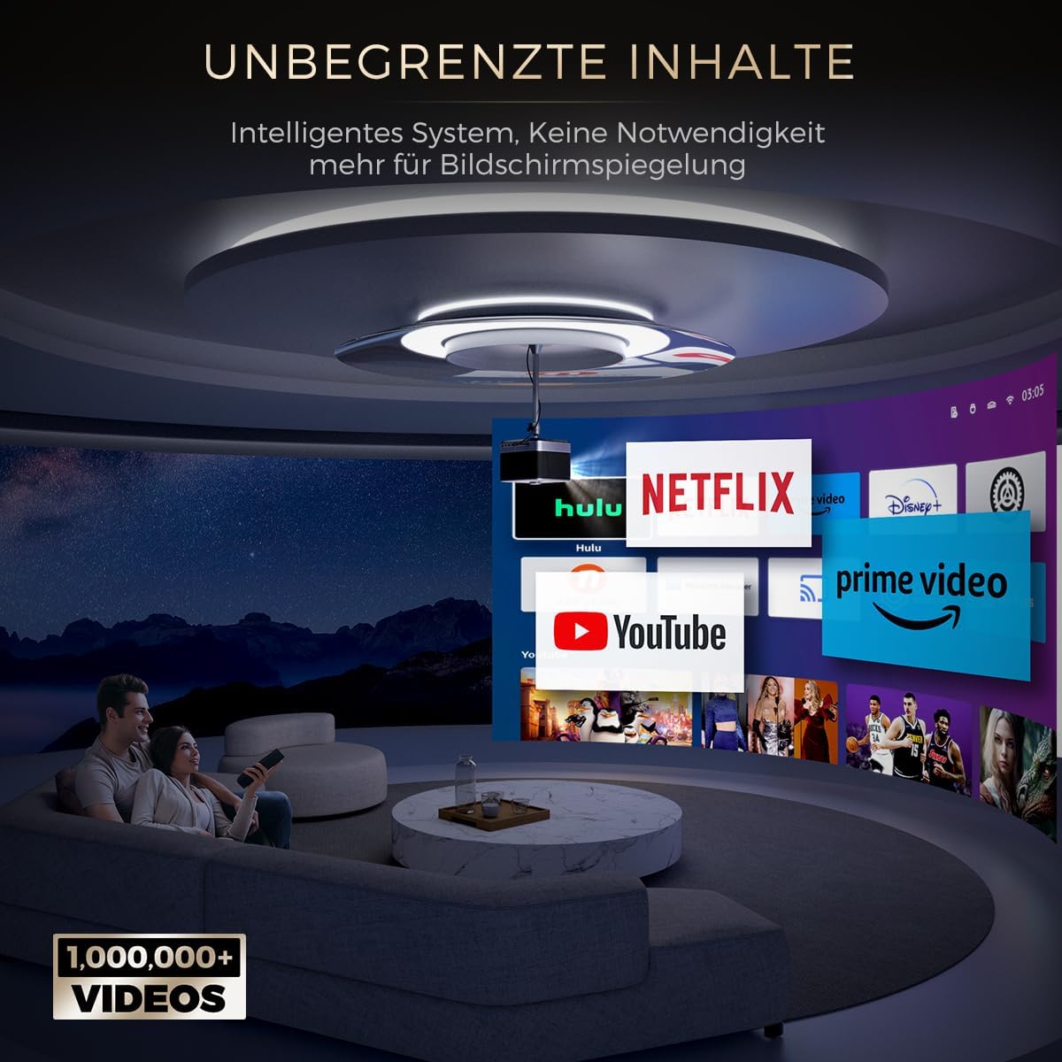 Aurzen Boom 3 Proiettore Netflix Ufficiale Dolby Videoroiettore 4K Supporta Auto Focus Keystone, Proiettore WiFi Bluetooth 500 Ansi Projector Full HD 1080P Nativo, Altoparlanti da 36 W, Nero