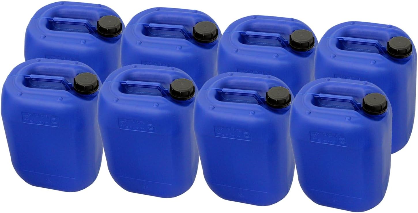 20 LT Blue (5.28 Gal) Jerrican Din61(mm), GEST Style #2 Tamper Evident Screw Cap | UN Rated 3H1/Y | BPA Free | Perfect Container to Ship Chemicals & Liquids | Easy Stacking HDPE Containers | Pack of 8