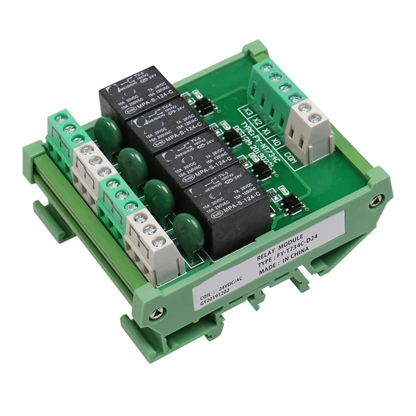 Modulo relè a 4 canali for montaggio su guida, interfaccia 12V 24V CC/CA, modulo relè 220V 230V 5VDC(FY-T734-230VAC)