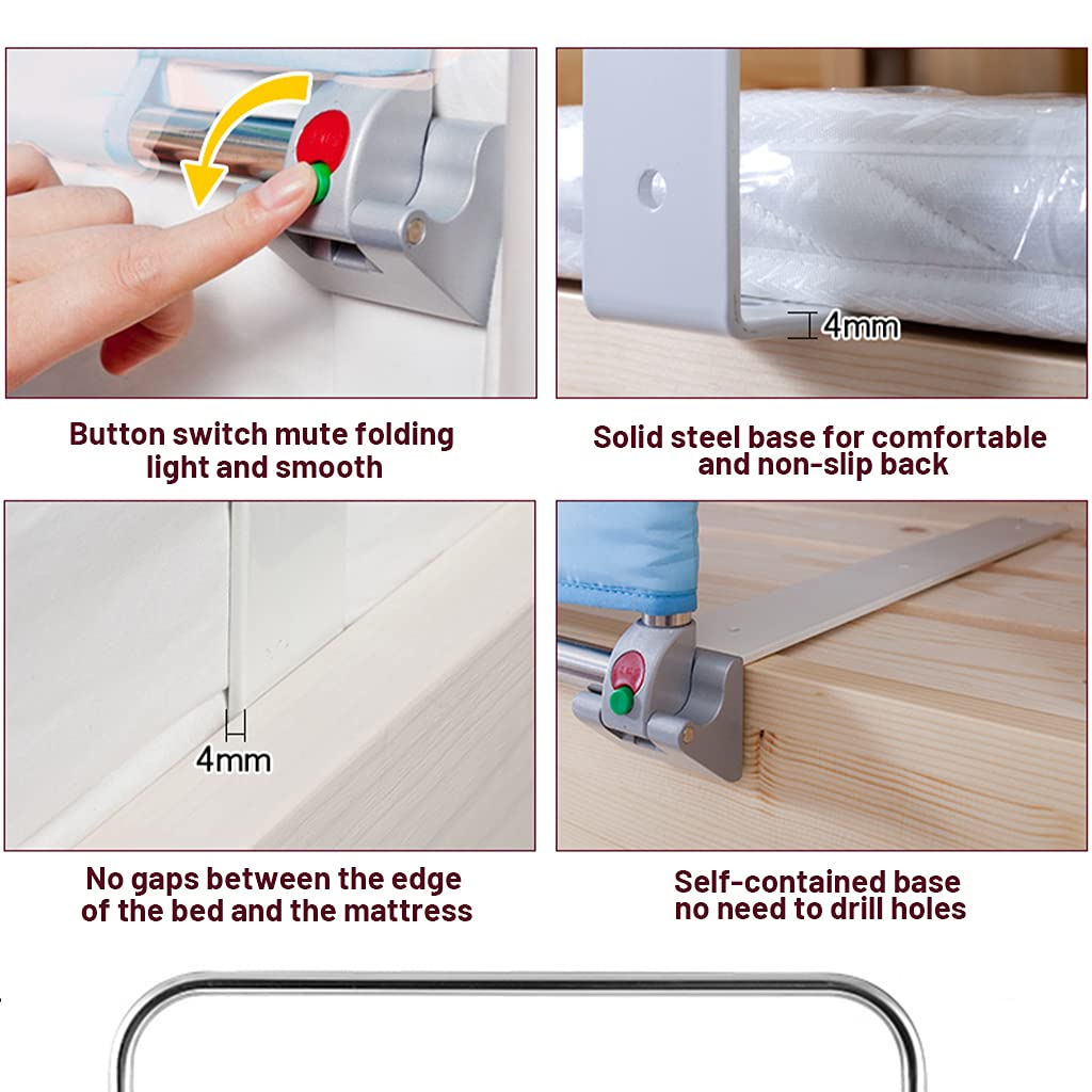 Barrière de sécurité de lit de 90 cm pour Personnes âgées, Barre d'appui Pliable et Stable, en Acier Inoxydable, barrière de lit pour lit King-Size, Queen-Size, Full, Twin, capacit