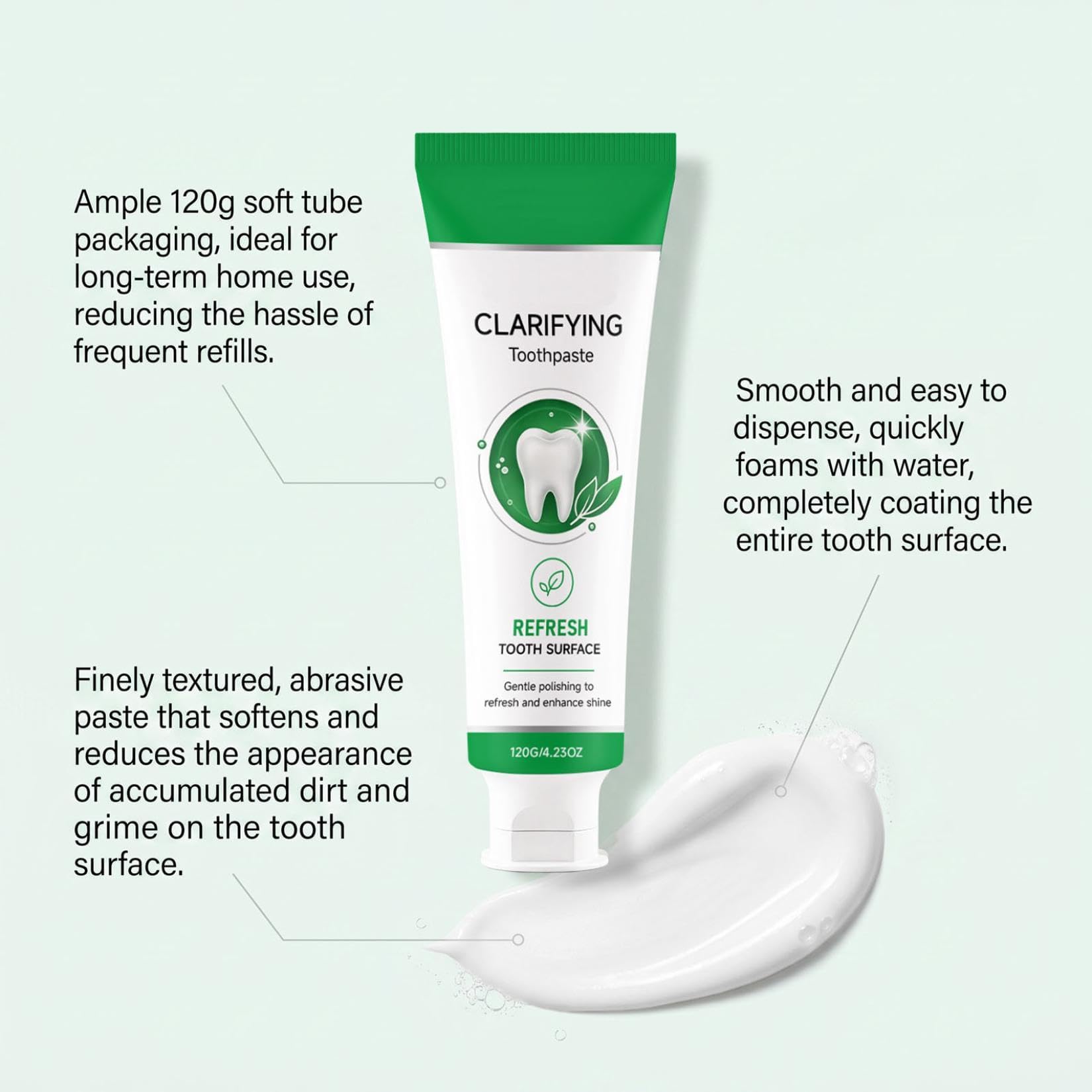 Dentifricio sbiancante ai probiotici, formula potenziata per pulizia profonda, alito fresco e gusto menta; protegge lo smalto
