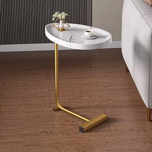 Mesa auxiliar en forma de C, mesa auxiliar de madera con marco de metal, mesa auxiliar para sofá, mesa de bandeja simple, mesa de café para portátil