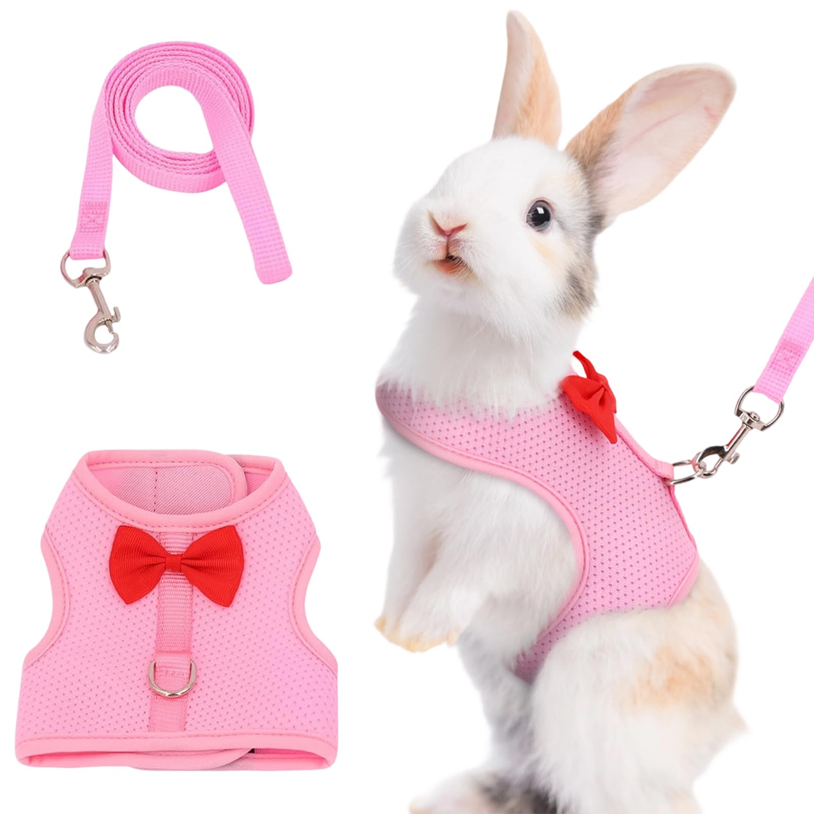 Guinzaglio Per Coniglio Nano, imbracatura con guinzaglio, Accessori Conigli, Stoviglie Con Guinzaglio, Pettorina Regolabile, pettorina coniglio nano(Rosa, M)