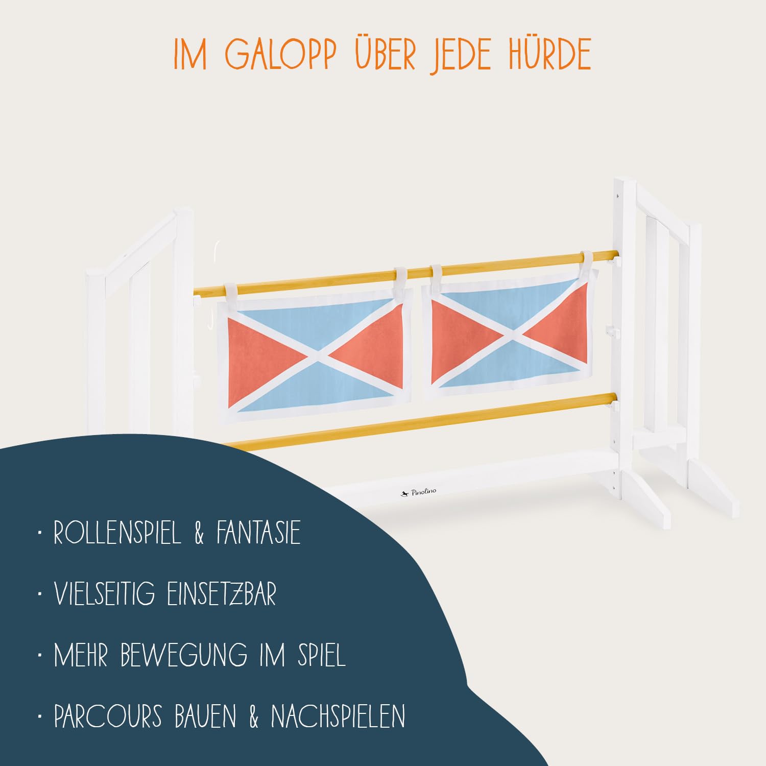 PINOLINO Hindernishürden Set Stormy, Hobby Horse Zubehör, Hürden Set, Hindernisse für Kinder zum springen, Hobbyhorsing, 1 Steilsprung mit Fähnchen, B 119 cm, T 34 cm, H 62 cm