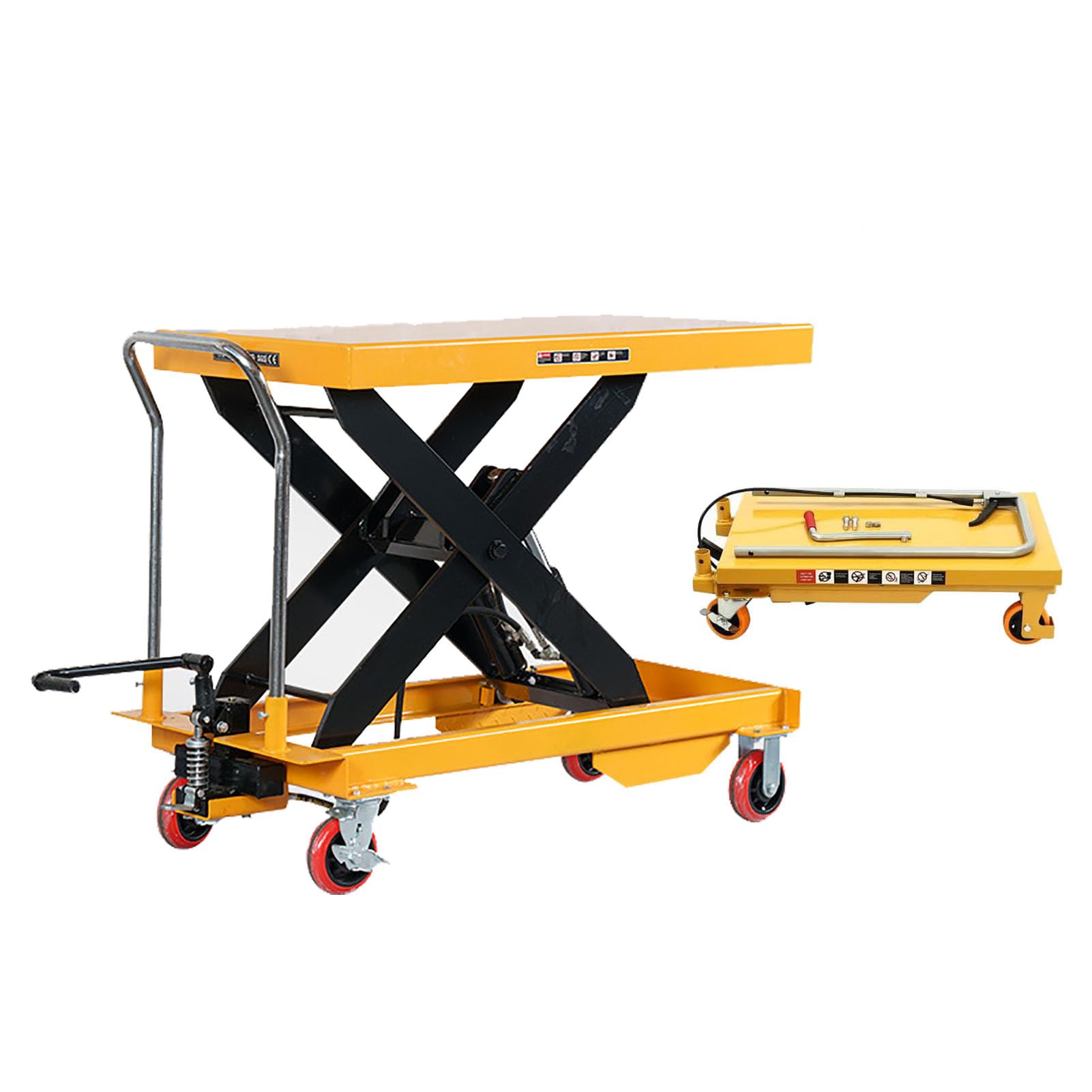 Mesa elevadora de tijera manual, carrito elevador hidráulico de capacidad de 1000 kg, plataforma antideslizante, camión de manipulación de materiales, compacto y plegable para garaje y almacén