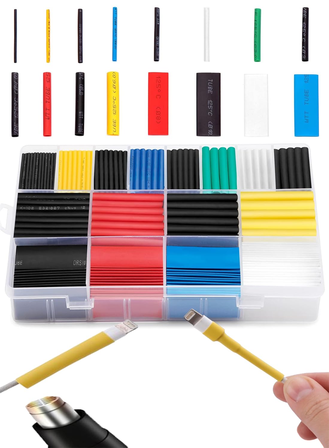 580pack Heat Shrink Tubing Kit with Storage Case, 2:1 Heat Shrink Tubing Kit 6 Colors 11 Different Sizes Sleeving Tube Wrap Cable Wire Kit for Electrical Insulation, Repair, And Wire Connector