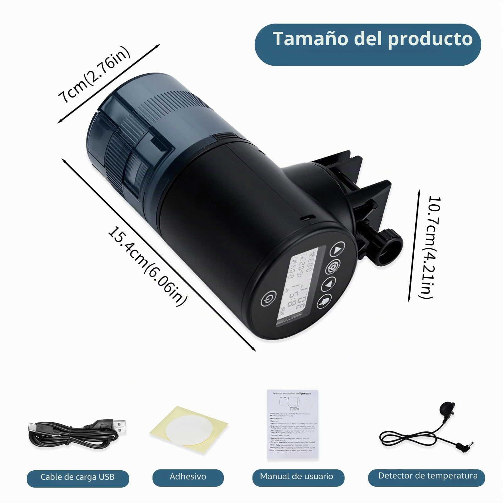 Alimentador Automático Lychee para Peces de Acuario - Temporizado y Recargable Con Pantalla LCD para Acuarios y Estanques