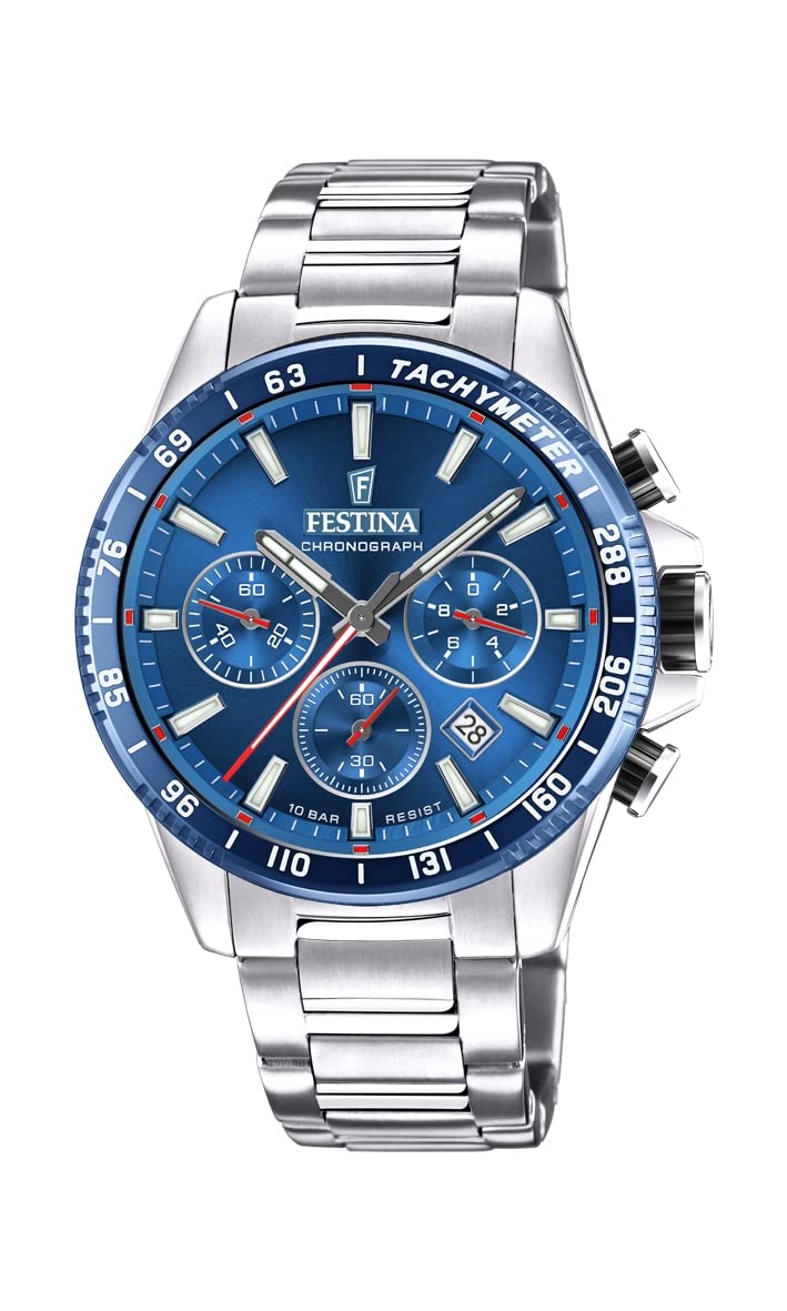 FESTINA Reloj Hombre Analógico de Acero Inoxidable 316l - Movimiento de Cuarzo - Cronógrafo - Calendario - Cristal Mineral de Alta Resistencia - Resistente al Agua 10 ATM F20560/​3 Timeless Chronograph