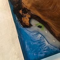 Vista 118 de Mesa de epoxi transparente, mesa de sofá con forma cuadrada, mesa auxiliar de resina de madera, mesa de centro de madera con borde natural para sala