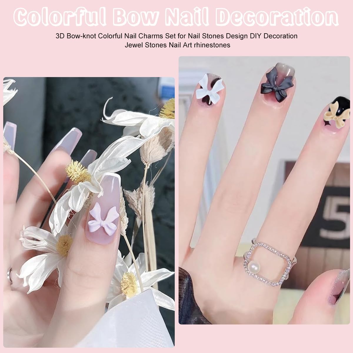 Huda Girl Cute Nail Art Stickers, 3D Bow Butterfly Pearl 3