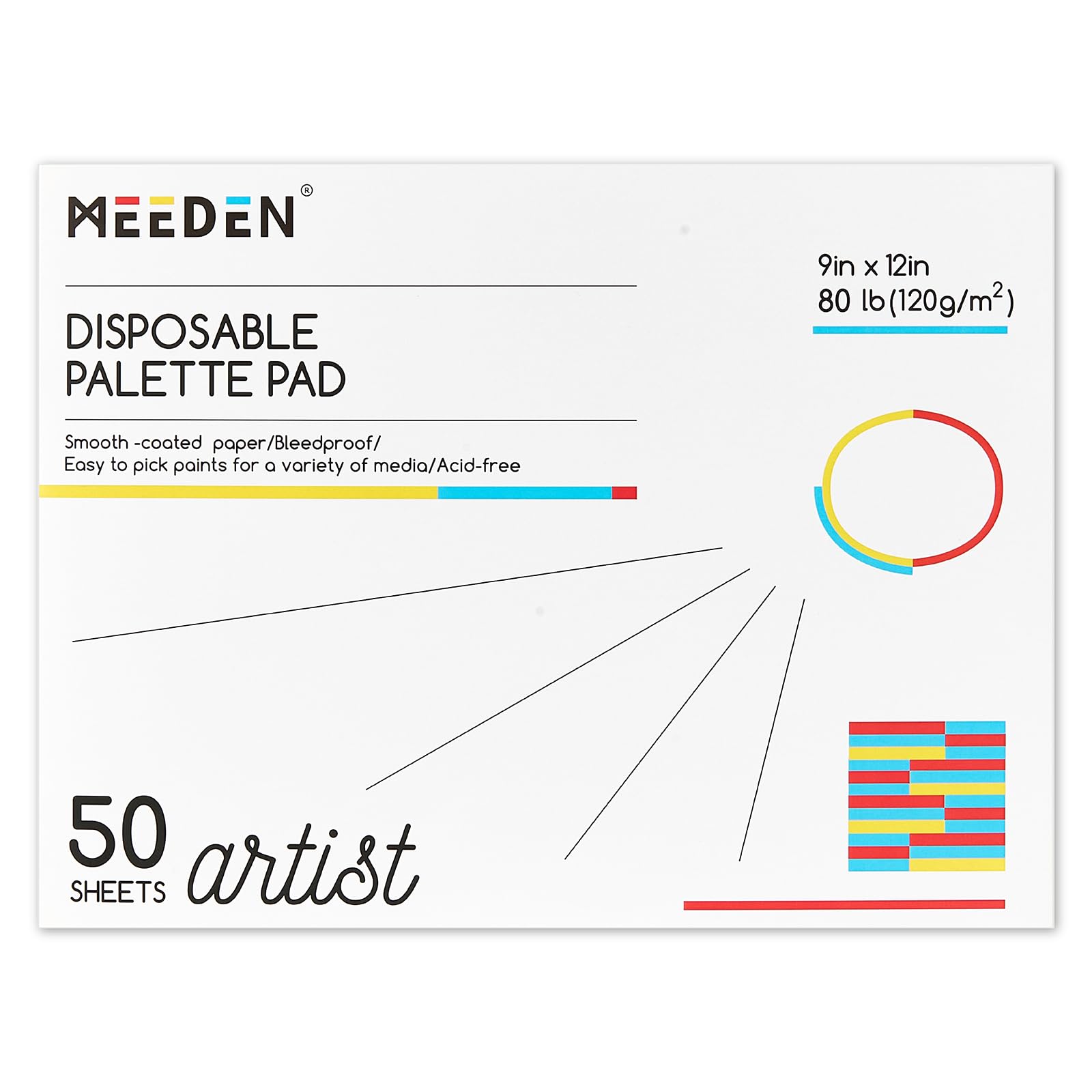 MEEDEN Artist Tear Off Palette: 9''x12'', 50 Sheets (80lb/120gsm) Paint Palette Paper Pad - Disposable Paint Mixing Papers for Acrylic Watercolor Oil Painting