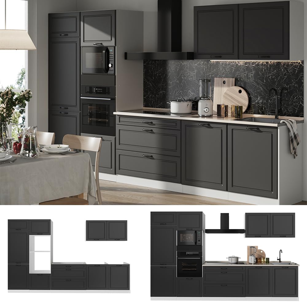 Vicco Zabudowa kuchenna "R-Line", Antracyt wiejski/Biały 340 cm