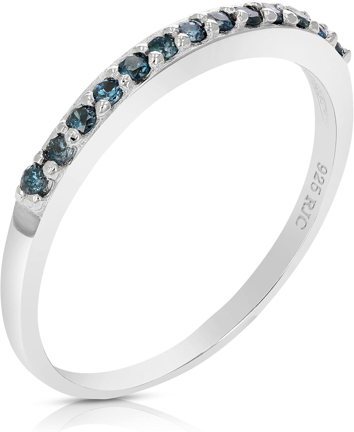VIR JEWELS 1/6 cttw Blue Diamond Ring Wedding Band .925 Sterling Silver Prong Set Round