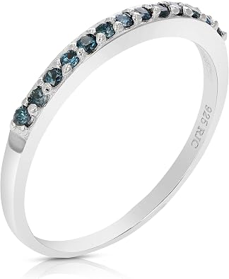 VIR JEWELS 1/6 cttw Blue Diamond Ring Wedding Band .925 Sterling Silver Prong Set Round
