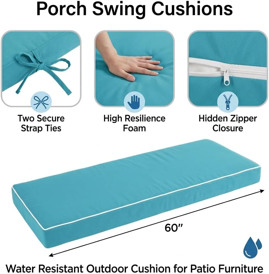 60 Inches Outdoor Bench Swing Cushions,Large 3 Seater Water Resistance Foam Cushion for Patio Porch Furniture