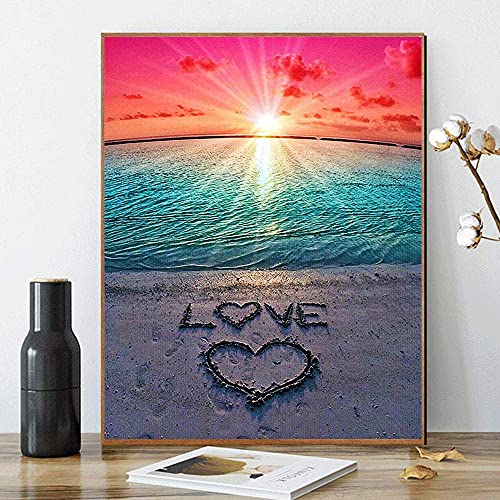 Kimily DIY Paint by Numbers for Adults Kids Beach Sunset Paint by Numbers Beach DIY Painting Sunset Beach Acrylic Paint by Numbers Painting Kit Home Wall Living Room Bedroom Decoration Beach Sunset