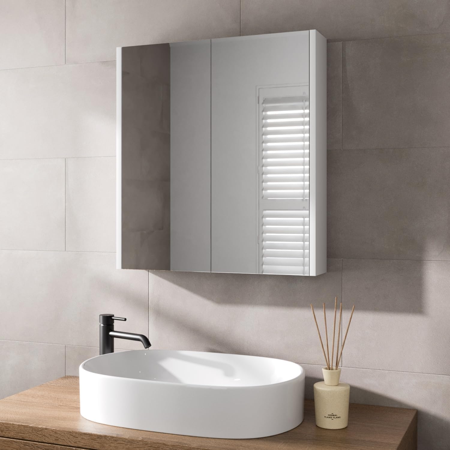 AURORA?? 600 x 650mm Bathroom Mirror Cabinet Storage Wall Mounted Cupboard Ready Assembled Unit ...