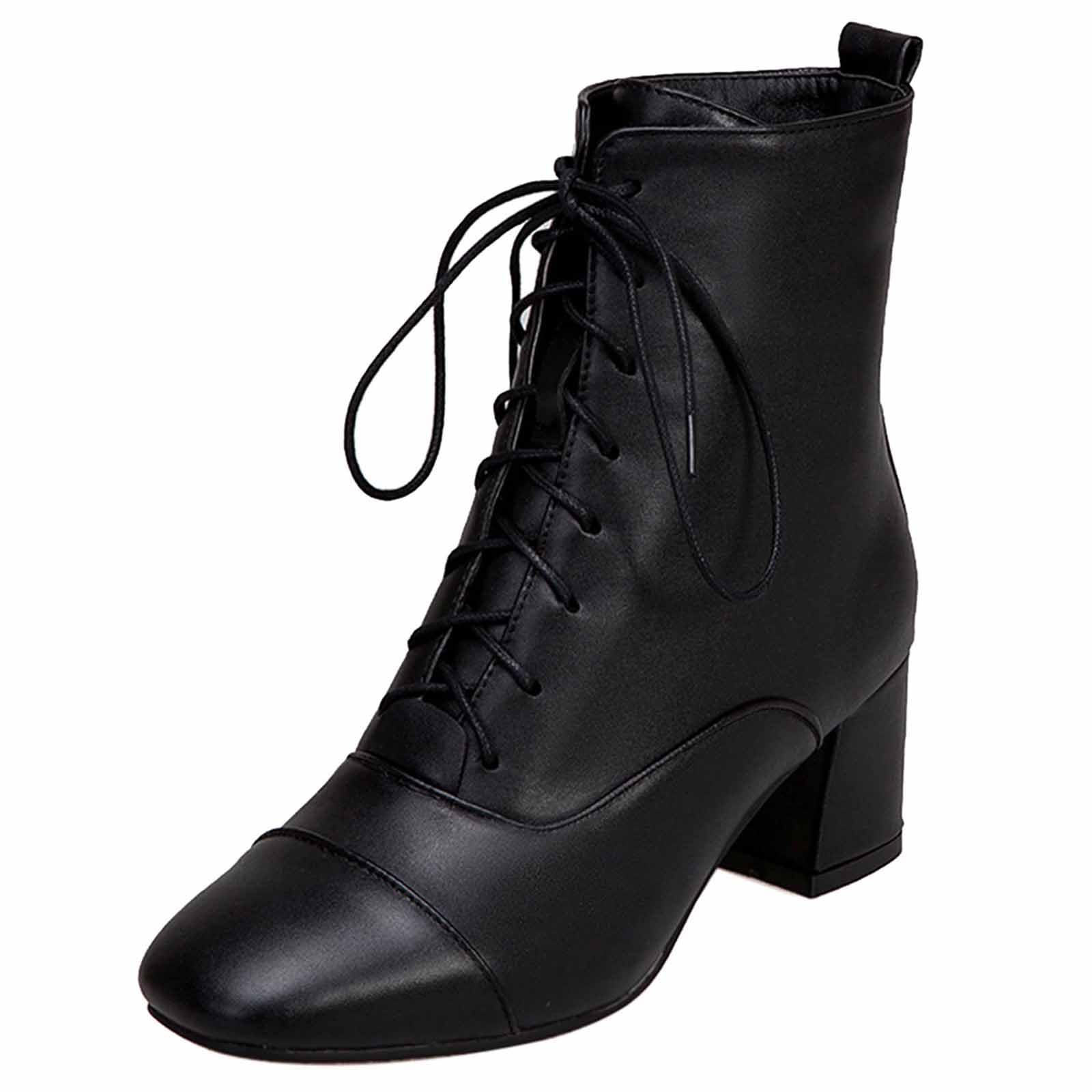 Generisch Stiefel Damen Modische Stiefeletten mit quadratischem Absatz und Schnürung für den Herbst kurze Schuhe runder Zehenpartie