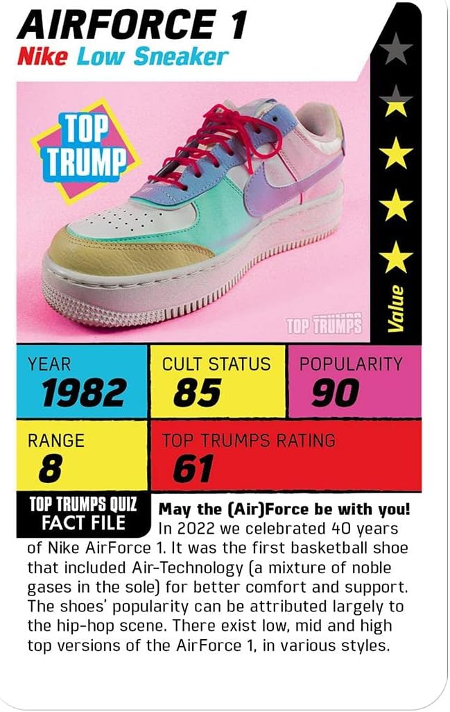Top Trumps Guide to Sneakers and Trainers Trends Specials Card Game English Edition, an educational card game for ages 6 and up with the most innovative 30 designs from every era of trainers.