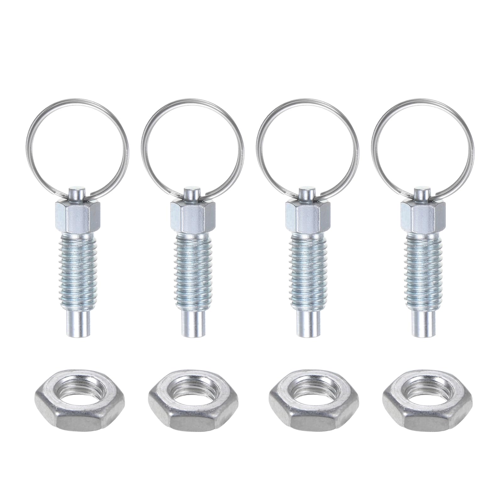 uxcell 4 Pcs Spring Plunger with Pull Ring 5/16 - 18 Thread Size 0.63" Thread Length Flat Head Carbon Steel Non-Locking Retractable Index Plunger Industrial Equipment Location Pin