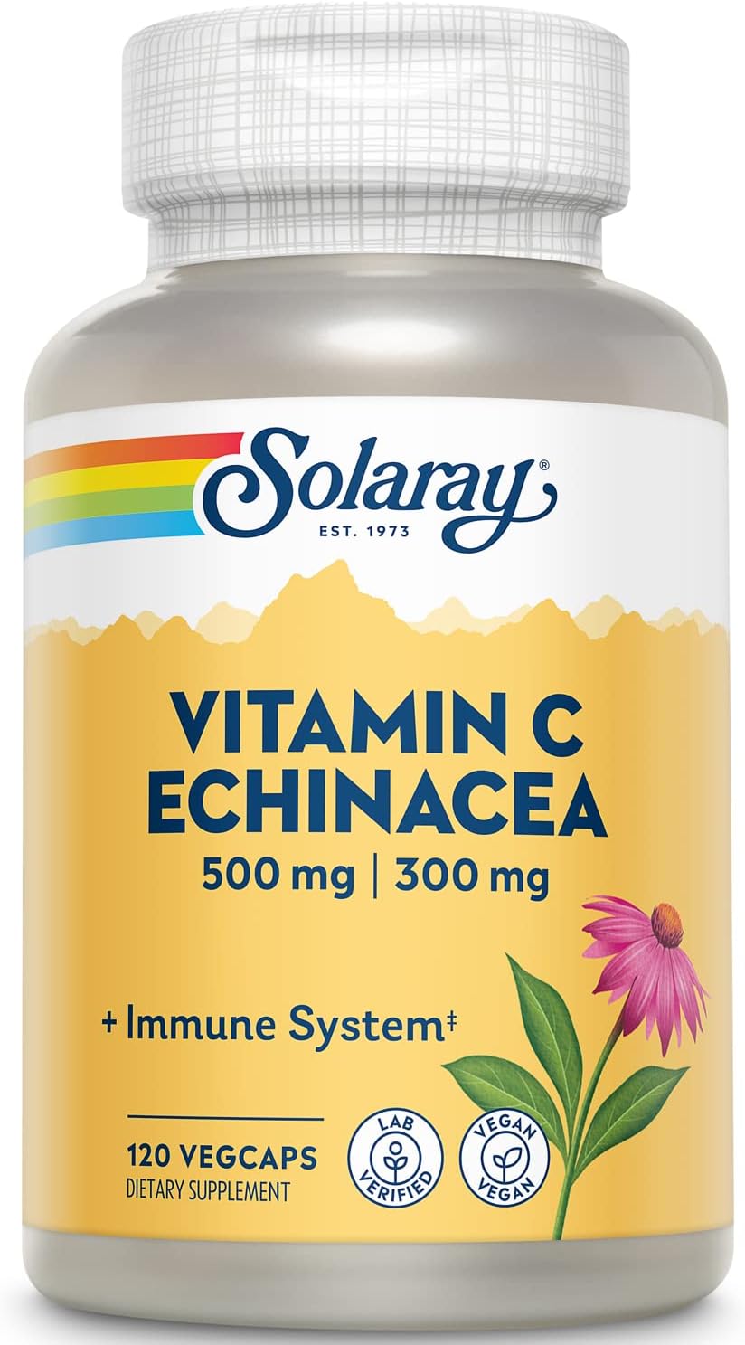 Vitamin C 500 mg, Echinacea 300 mg & Rose Hips, Support Immune, Bone & healthy collagen, 120 Vege Caps