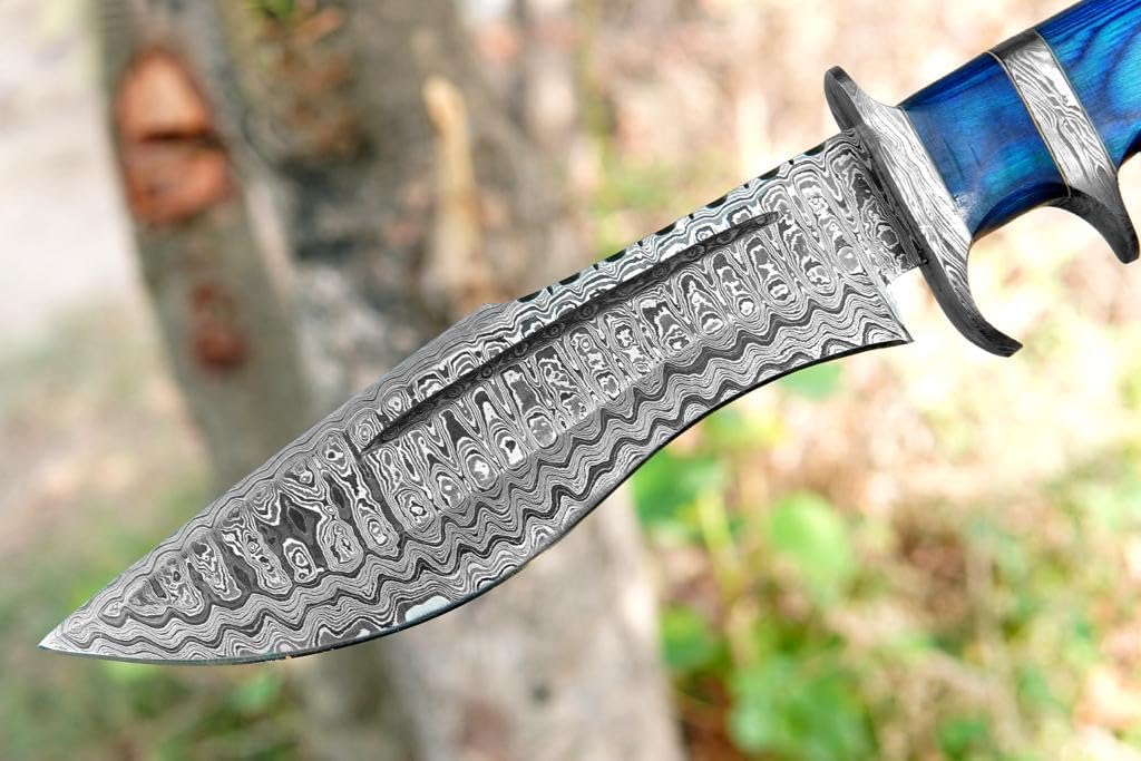 Nooraki - BK04 Damascus Bowie Knife with Sheath | Hand Made Hunting Knife - Fixed Blade Long Bowie Knives - Ideal for Survival,Chopping, Camping, Outdoor Gift for Men |Tactical Knife Wood Handle