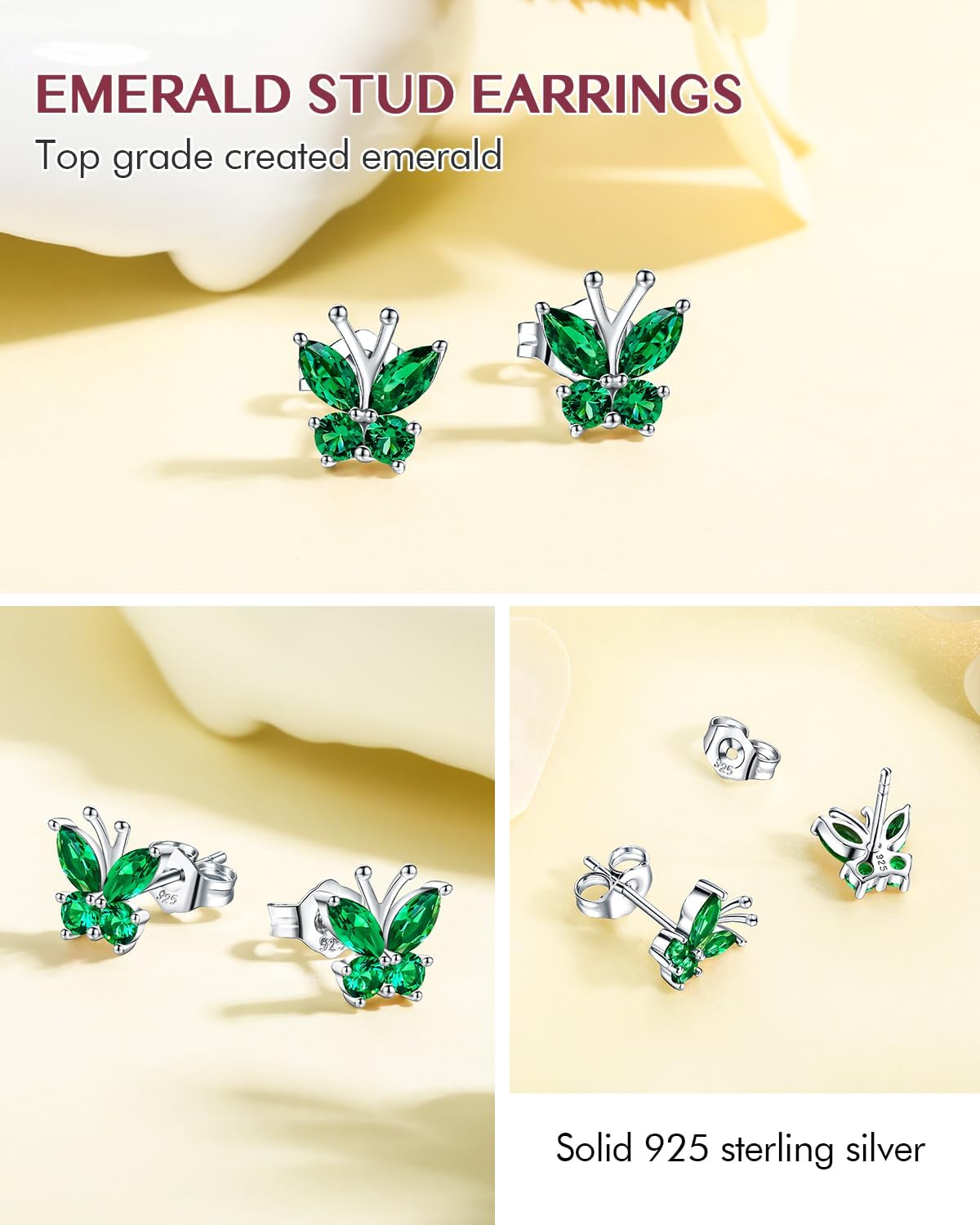 DAYBYDAY Butterfly Earrings 925 Sterling Silver Birthstone Earrings, Dainty Small Butterfly Stud Earrings for Women Birthstone Jewelry