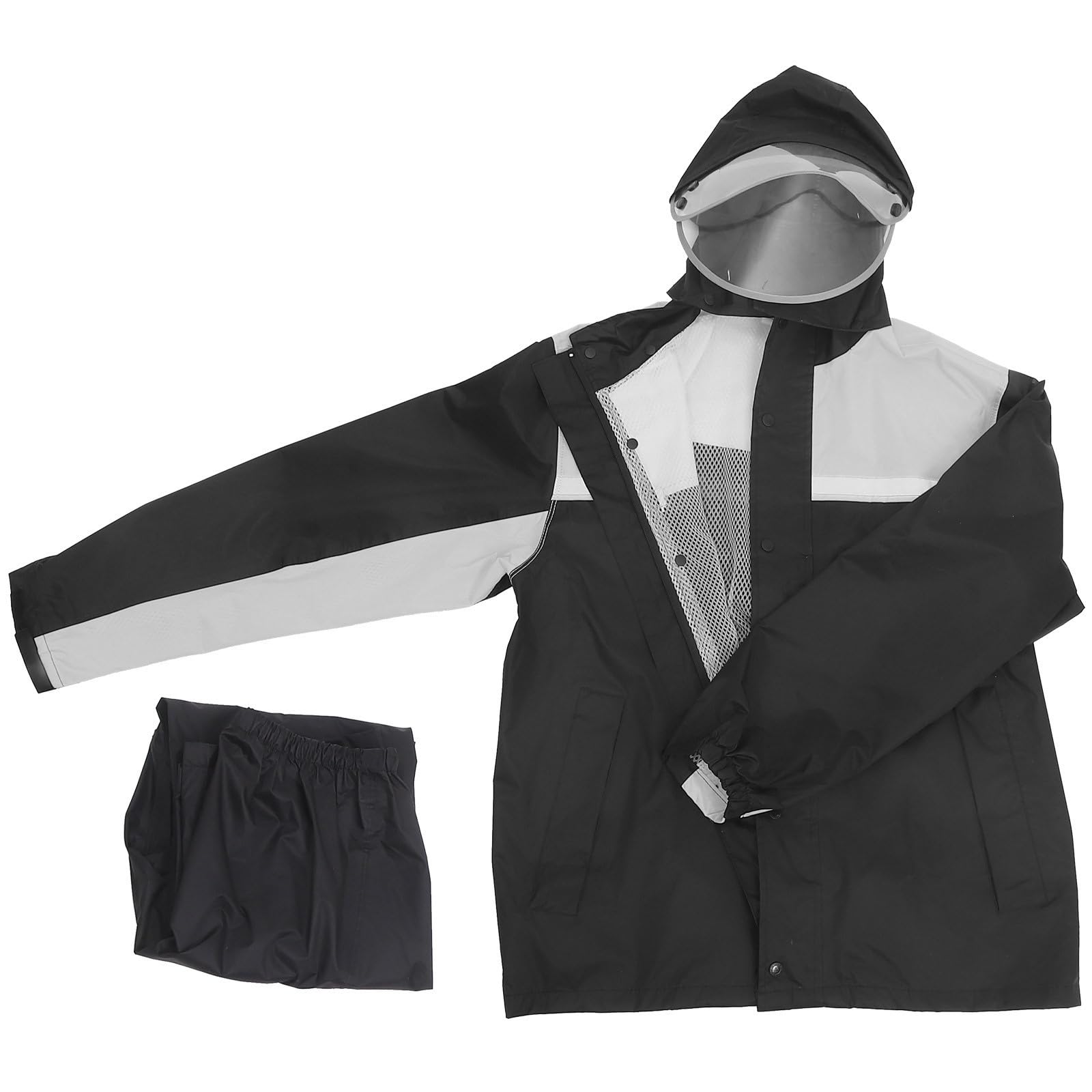 MERRYHAPY Traje de Lluvia Chaqueta y Pantalones Cortaviento y Cómodo Negro Impermeables de PU Adhesivo Hombre para Motocicleta para Conducción al Aire Libre