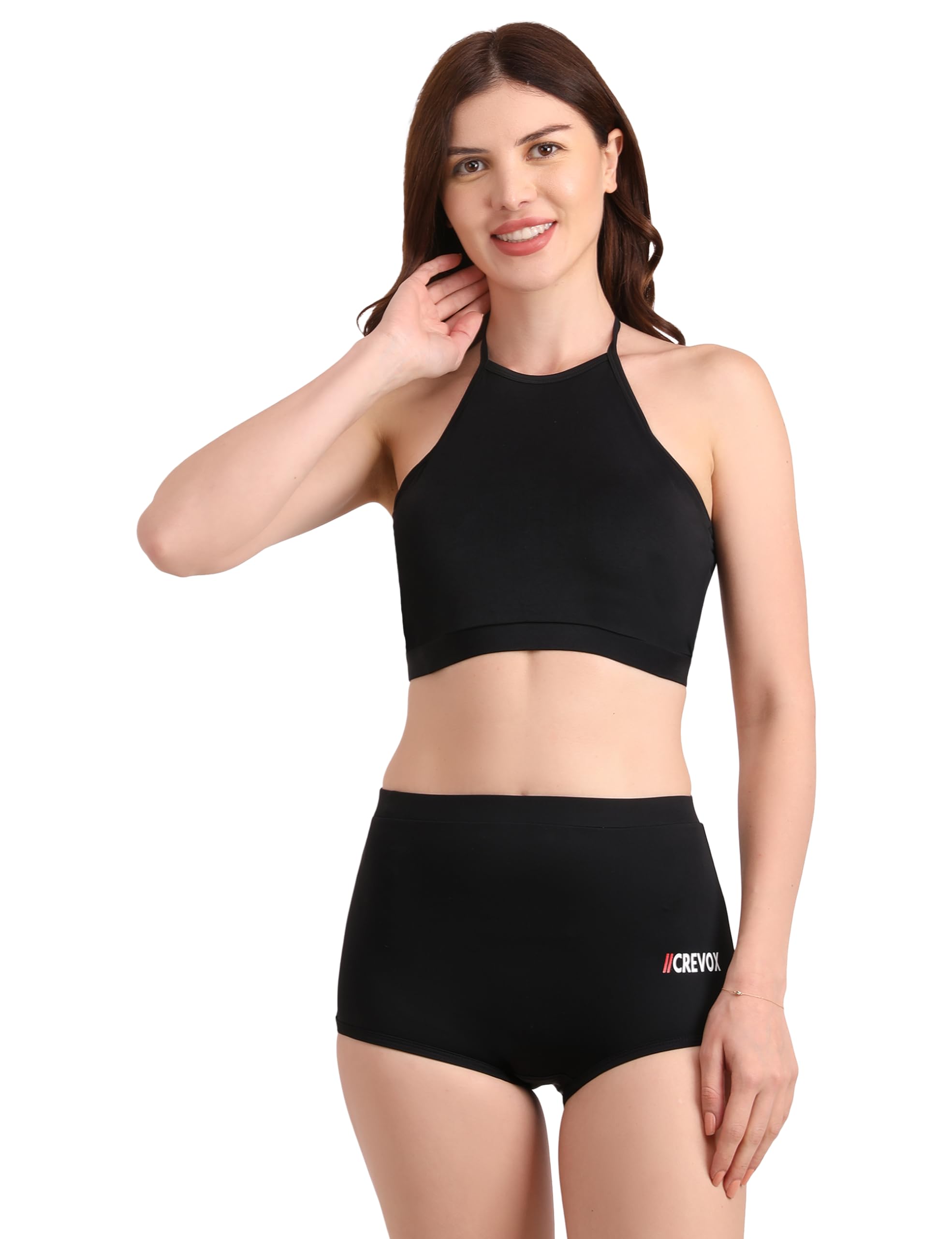 Beach Swimsuit for Women, Halter Top and Bikini Bottoms, Black |