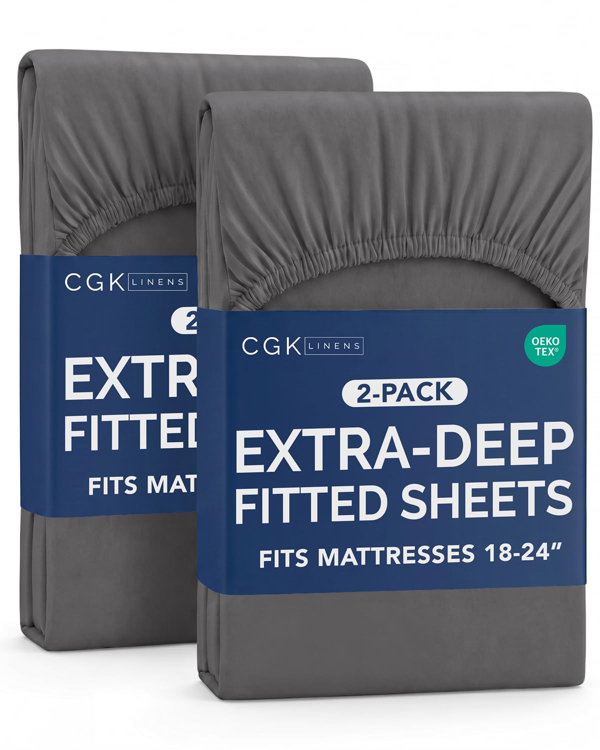 CGK Linens 2 Pack Extra Deep Cal King Fitted Sheets - Dark Grey