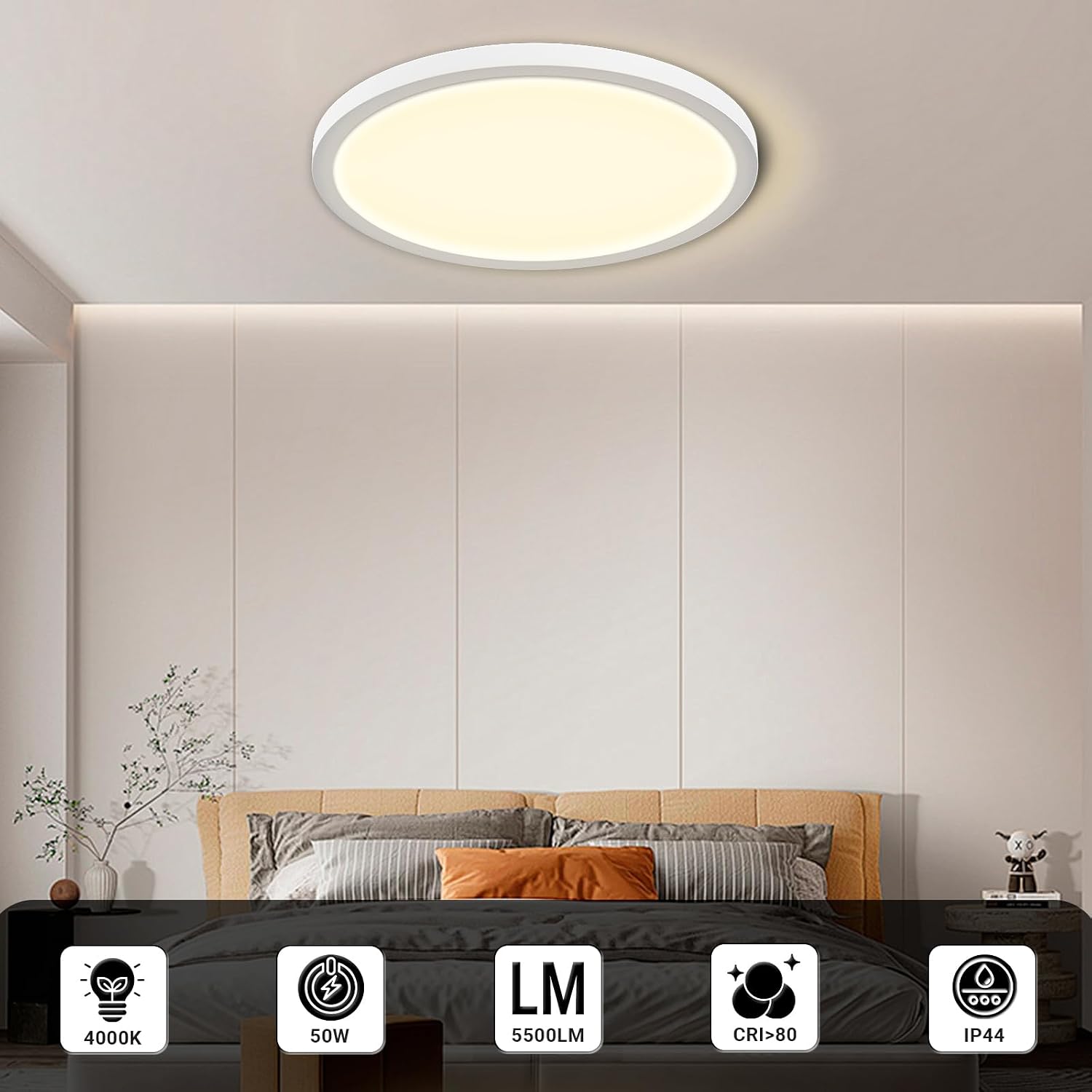 LQWELL® Ceiling Light LED Ceiling Light, IP44 Waterproof Bathroom Lamp Round Flat 50 W 4000 K 5500 LM Modern Simple Lamp Thin for Living Room Bathroom Bedroom Kitchen Balcony Basement 600 x 25 mm | Modernes minimalistisches Design, IP44 Schutzart, Energiesparend, Für Bad, Küche, Wohn- und Schlafzimmer, Flur und Balkon 2-White 4000k X 1 Ø60cm