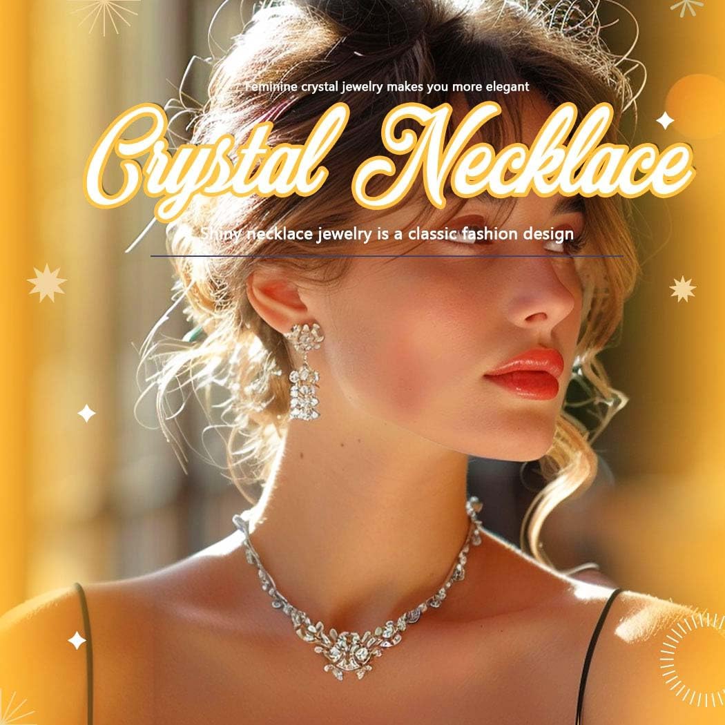 ACEDRE Rhinestone Bridal Jewelry Set Gold Wedding Necklace and Earrings Sets Sparkly Flower Prom Costume Brides Accessories for Women - Image 6