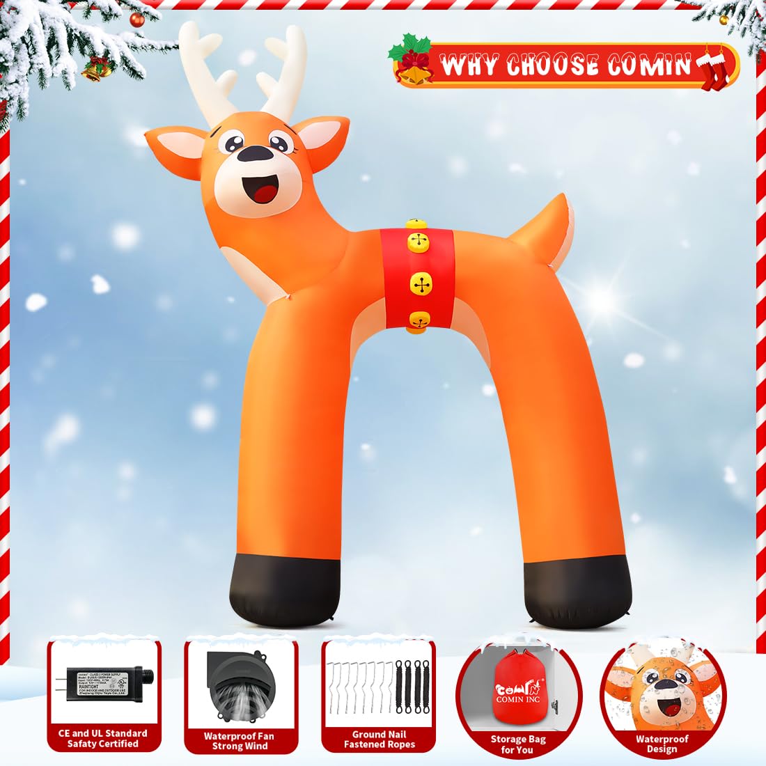 COMIN Bonhomme de Neige Gonflable de Noël avec Une boîte, décoration de Cour Gonflable avec lumières LED intégrées pour Vacances/fête/Noël/Cour/Jardin