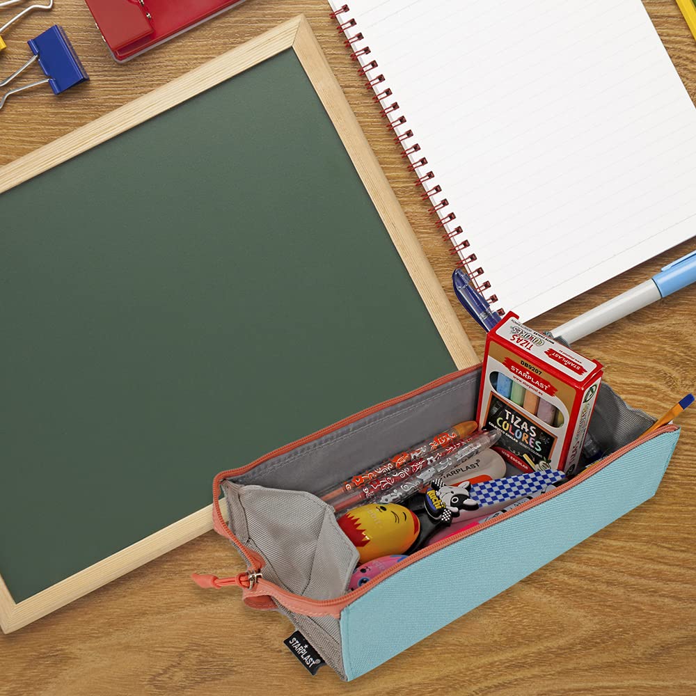 Starplast - Astuccio scolastico con 1 cerniera, grande capacità, con manico, chiusura a cerniera, in tessuto resistente, per uso scolastico o in ufficio, colore: arancione pastello