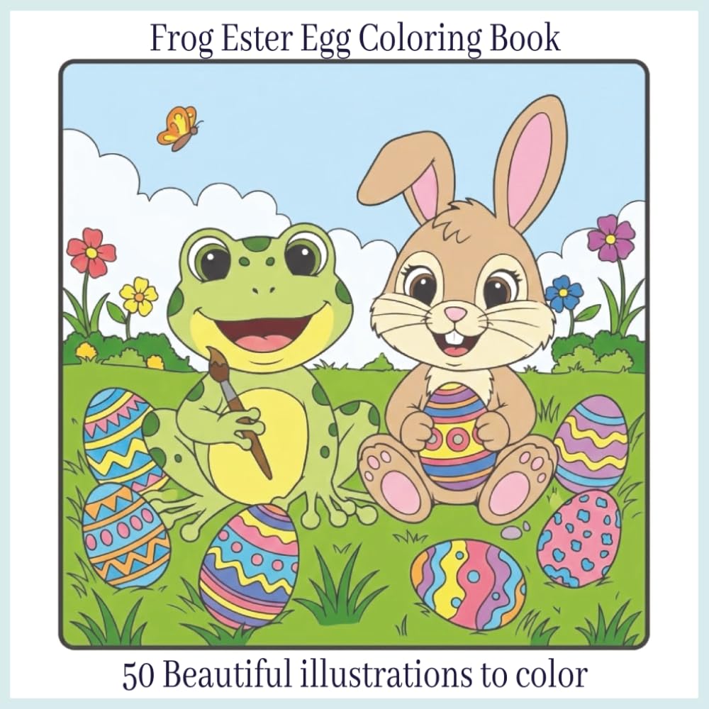 Frog Ester Eggs Coloring Book: 50 Beautiful Illustrations to Color: Springtime Holiday Fun for Kids with Cute Amphibian Friends, Playful Patterns, and Relaxing Art Pages