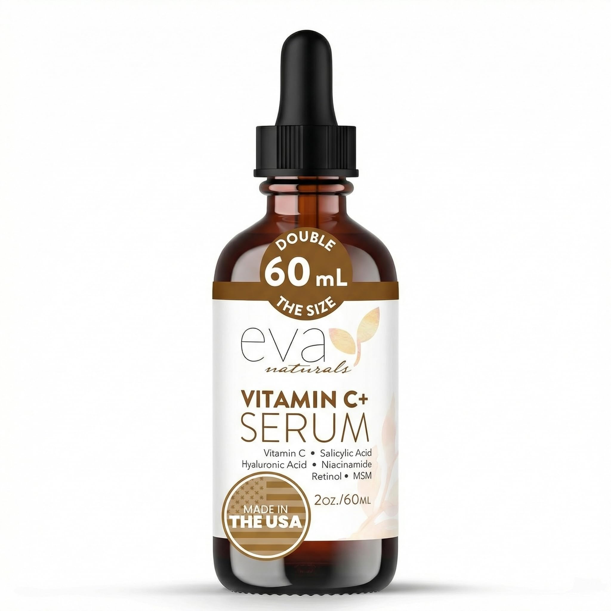 Eva Naturals Vitamin C+ Serum for Face – Anti-Aging Facial Serum with Niacinamide, Retinol, Hyaluronic Acid, Salicylic Acid & Rosehip Oil for Dark Spots, Uneven Skin Tone & Radiant Glow (60 mL)