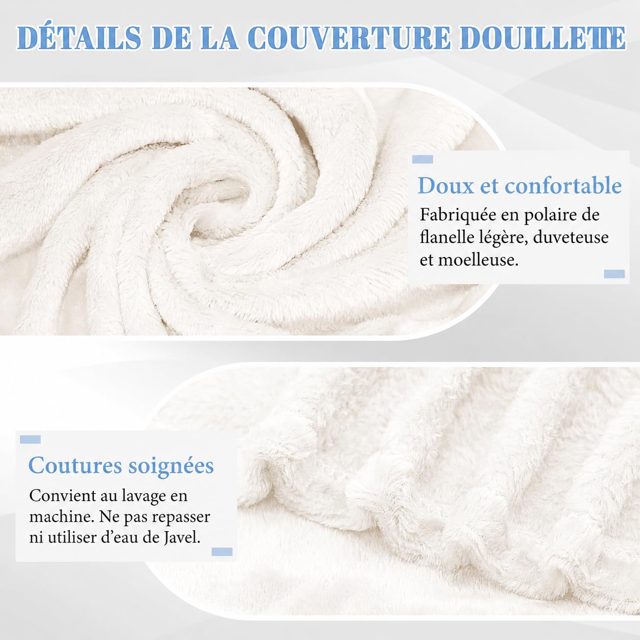 Lot de 10 Couvertures de Sieste pour Crèche, 150x100 cm Plaids en Flanelle | Couvertures Blanches Légères et Respirantes pour Garderie, Maternelle, Lit Enfant et Usage en Collectivité