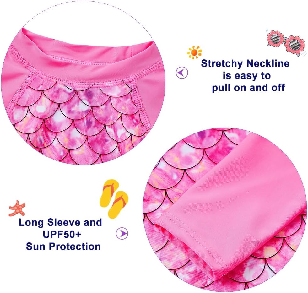 Funnycokid Girls Swimsuit Toddler Bathing Suit Long Sleeve 2-10 Years