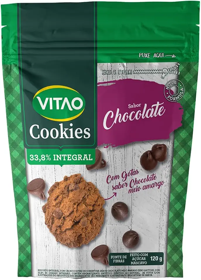 Cookies Integrais Cacau, Marrom, Vitao, 200 g