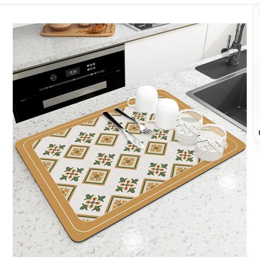 High Water Absorbent Dish Utensils Drying Mat, Place Mat, for Countertop Home Kitchen Protector. Assorted Colour (1 pcs) (Black line Dish Dry mat) — Amazon image 2