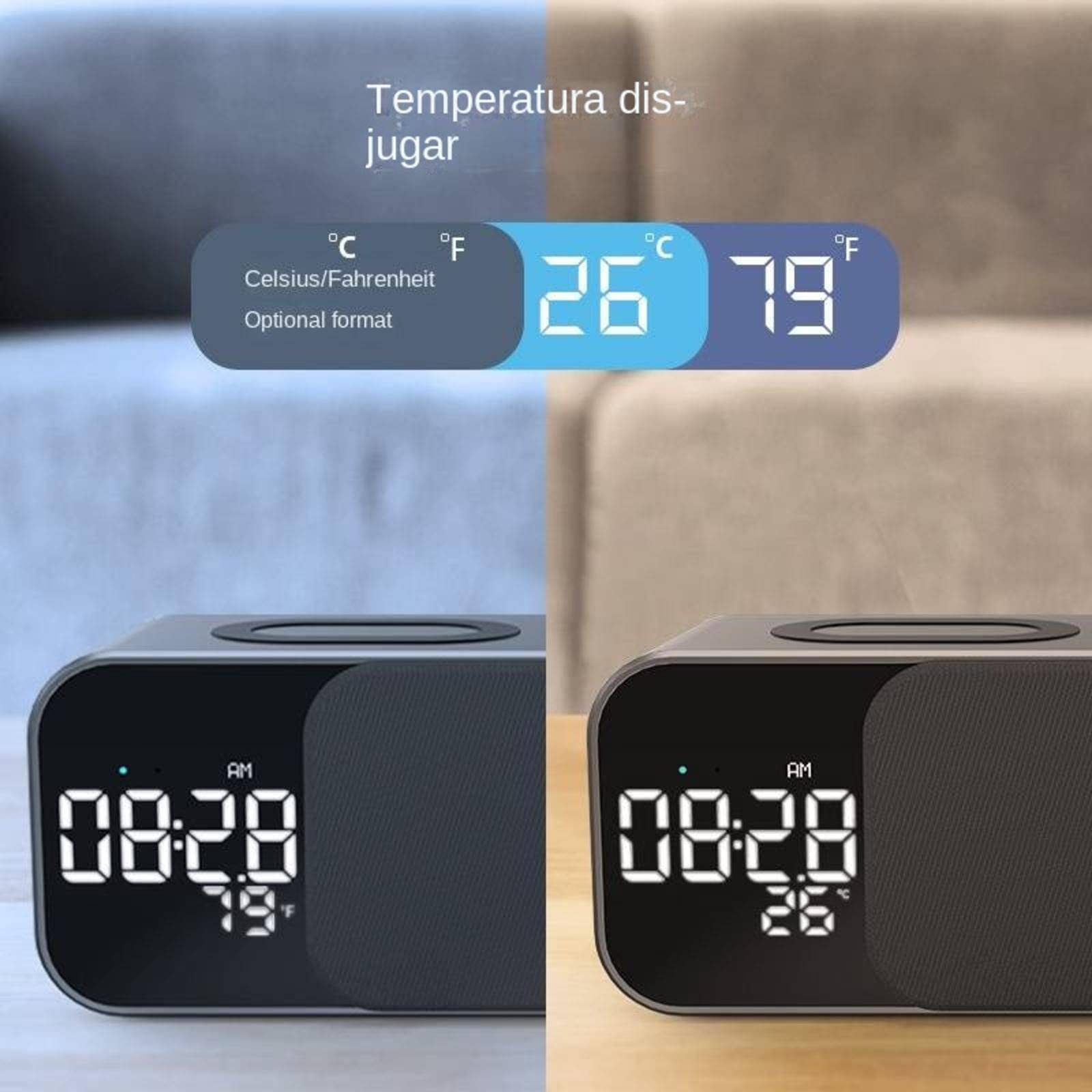 Sveglia Digitale Wireless 3 In 1, Orologio Con Altoparlante Bluetooth Con Ricarica Wireless QI, Display a LED Dimmerabile, Doppia Sveglia + Otto Toni Di Allarme, Per Soggiorno In Camera Da Letto