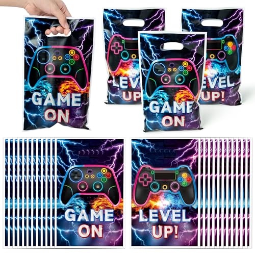 ArianQicult Video Game Party Favor Bags - 50Pcs Video Gaming Sweet Goody Candy Treat Gifts Bags Game on Themed Party Decorations for Kids Gamers Players Birthday Gaming Events Supplies