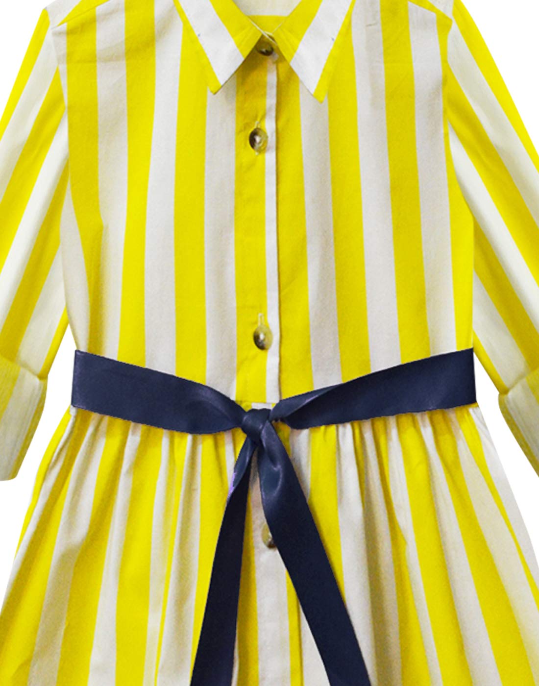 A.T.U.N. (ALL THINGS UBER NICE) Girl's Cotton A-Line Knee-Length Casual Dress (GDRS SHT LTS_Yellow & White_12-13 Years) 1
